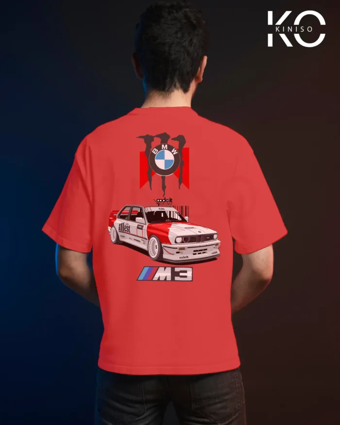 Image of Red color drop shoulder t-shirt with BMW M3 Print for men at reasonable price